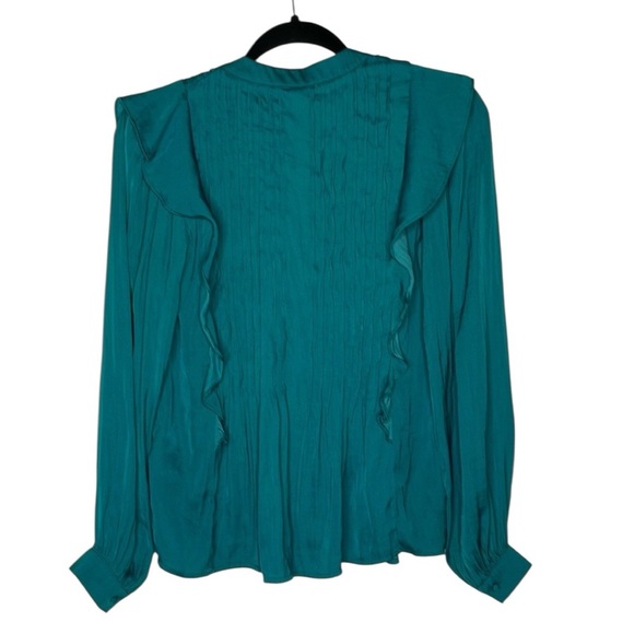 Anthropologie Blue Long Sleeve Ruffled Blouse - Picture 8 of 10